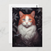 Carte Postale Joli chat blanc de gingembre parmi les Feuilles (Devant / Derrière)