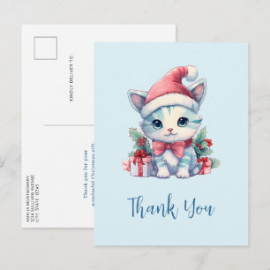 Carte Postale Joli Chat Chaton dans un Chapeau de Père Noël Noël