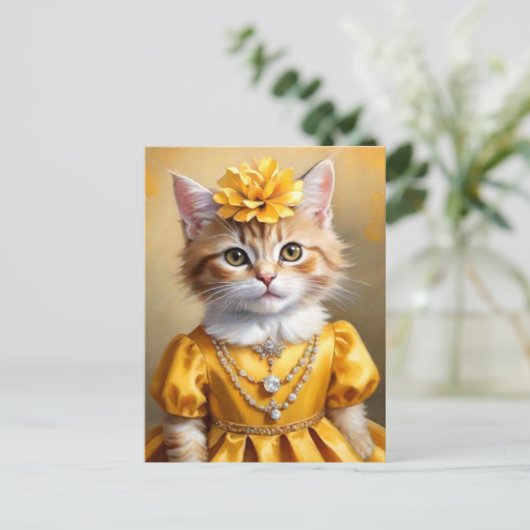 Carte Postale Joli Chat Chaton en Robe Jaune (Debout devant)