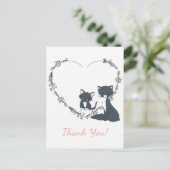 Carte Postale Joli chat, chaton et Merci de coeur de fleurs (Debout devant)