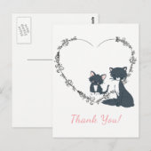 Carte Postale Joli chat, chaton et Merci de coeur de fleurs (Devant / Derrière)