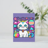 Carte Postale Joli Chat Cosmique Blanc (Debout devant)