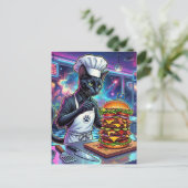 Carte Postale Joli Chat Cuisinier Réalisant un Burger Géant (Debout devant)