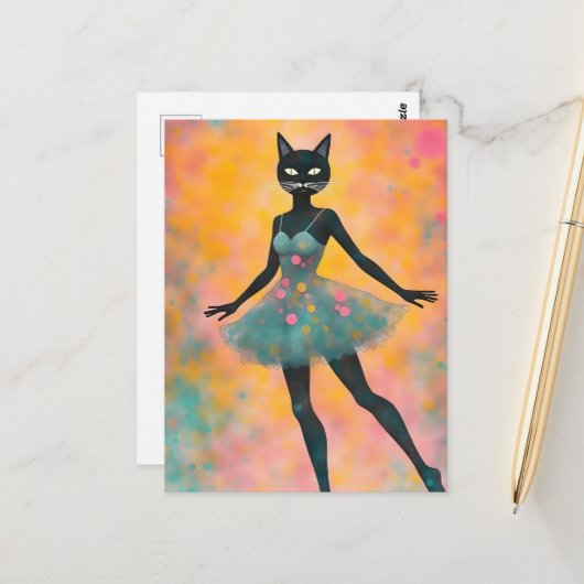 Carte Postale Joli Chat Dansant (Devant/Arrière en situation)