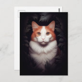 Carte Postale Joli chat de gingembre parmi les Feuilles (Devant / Derrière)