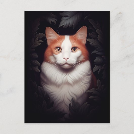 Carte Postale Joli chat de gingembre parmi les Feuilles (Devant)