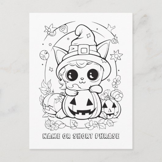 Carte Postale Joli Chat d'Halloween à Colorier (Devant)