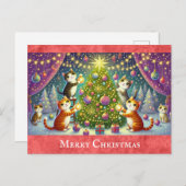 Carte Postale Joli chat en caricature Chat Kitten Joyeux Noël (Devant / Derrière)