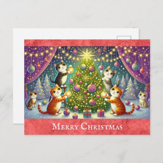 Carte Postale Joli chat en caricature Chat Kitten Joyeux Noël (Devant / Derrière)