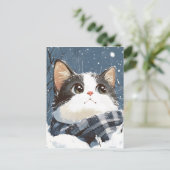 Carte Postale Joli chat hiver enneigé confortable (Debout devant)
