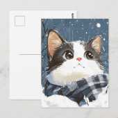 Carte Postale Joli chat hiver enneigé confortable (Devant / Derrière)
