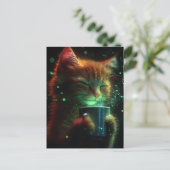 Carte Postale Joli Chat Jouit de Café (Debout devant)