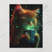 Carte Postale Joli Chat Jouit de Café (Devant)