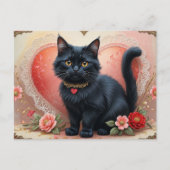 Carte Postale Joli chat noir avec des fleurs  (Devant)