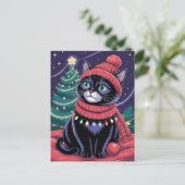 Carte Postale Joli chat noir Kitty Noël hiver vacances (Debout devant)