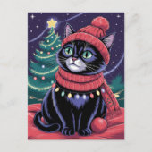 Carte Postale Joli chat noir Kitty Noël hiver vacances (Devant)