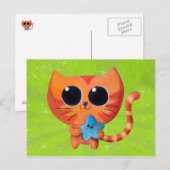 Carte Postale Joli Chat Orange avec Étoile (Devant / Derrière)