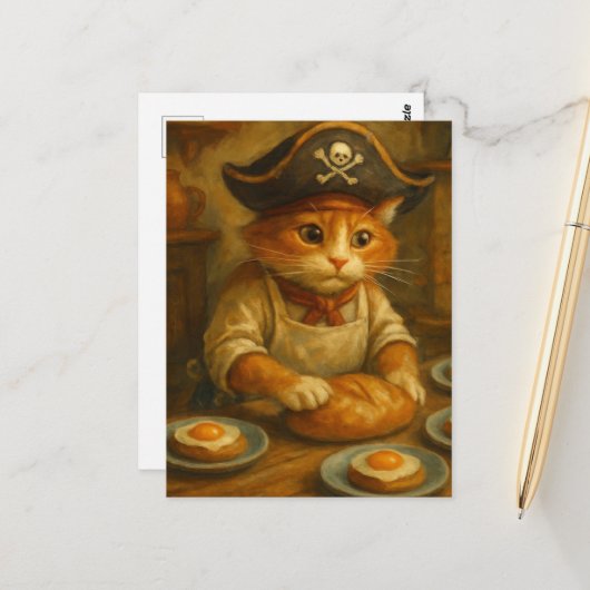 Carte Postale Joli Chat Pirate Boulanger (Devant/Arrière en situation)
