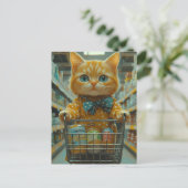Carte Postale Joli Chat Roux Faisant des Courses (Debout devant)