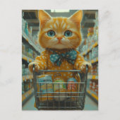 Carte Postale Joli Chat Roux Faisant des Courses (Devant)