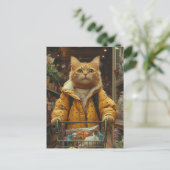 Carte Postale Joli Chat Roux Faisant des Courses (Debout devant)