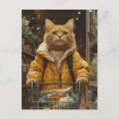 Carte Postale Joli Chat Roux Faisant des Courses (Devant)