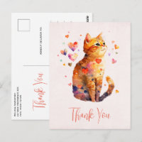 Joli chat tigré avec des cœurs Merci