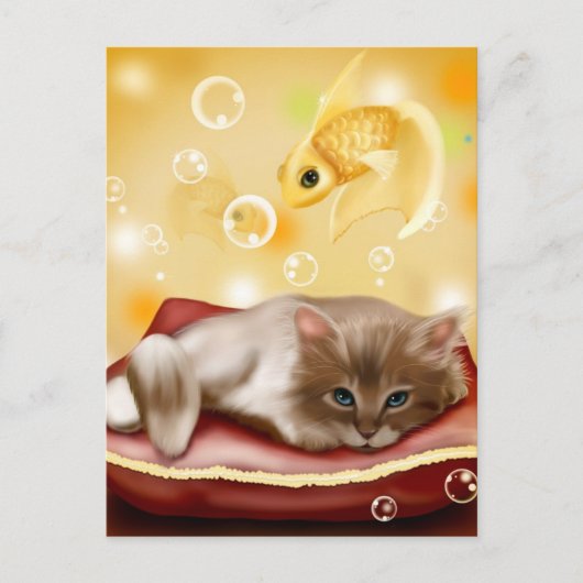 Carte Postale Joli chaton animé rêvant (Devant)