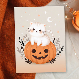 Carte Postale Joli Chaton Assis Sur Citrouille Halloween Moderne