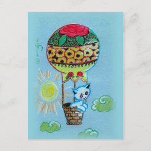 Carte Postale Joli chaton en montgolfière