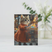 Carte Postale Joli Chaton Faisant des Courses (Debout devant)