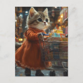 Carte Postale Joli Chaton Faisant des Courses (Devant)