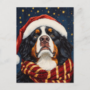 Carte Postale Joli chien de montagne bernois de Noël au chapeau