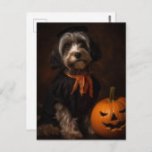 Carte Postale Joli chien d'Halloween avec Jack-o'-lantern (Devant / Derrière)