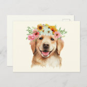Carte Postale Joli chien d'or retriever avec des fleurs (Devant / Derrière)