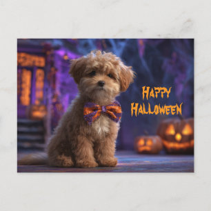 Carte Postale Joli Chien Joyeux Halloween Maison Hantée