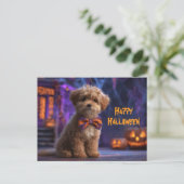 Carte Postale Joli Chien Joyeux Halloween Maison Hantée (Debout devant)