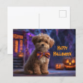 Carte Postale Joli Chien Joyeux Halloween Maison Hantée (Devant / Derrière)