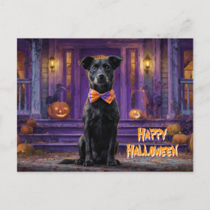 Carte Postale Joli Chien Joyeux Halloween Maison Hantée