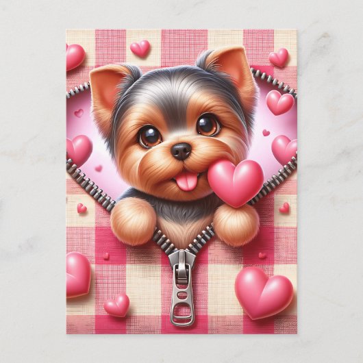 Carte Postale Joli chiot 3D en Arrière - plan rose et blanc (5) (Devant)