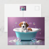 Carte Postale Joli chiot dans une baignoire avec bulles de savon (Devant / Derrière)