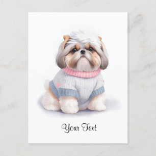 Carte Postale Joli chiot Shih Tzu aquarelle personnalisé