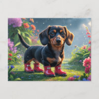 Joli chiot teckel portant des bottes de pluie