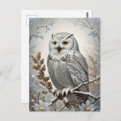 Carte Postale Joli Chouette blanche neige hiver (Devant / Derrière)