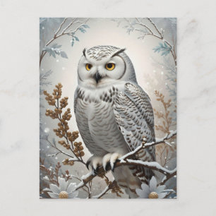 Carte Postale Joli Chouette blanche neige hiver