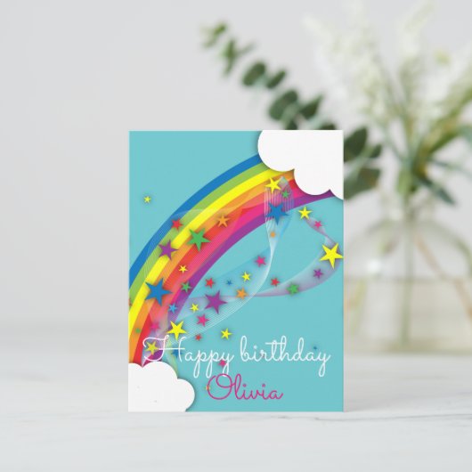 Carte Postale Joli Ciel Arc-en-ciel Etoiles Nuages & Nom Mignon (Debout devant)