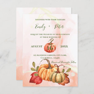 Carte Postale Joli Citrouille automne Feuilles Monogram Mariage 