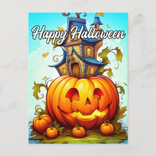 Carte Postale Joli Citrouille d'Halloween (Devant)