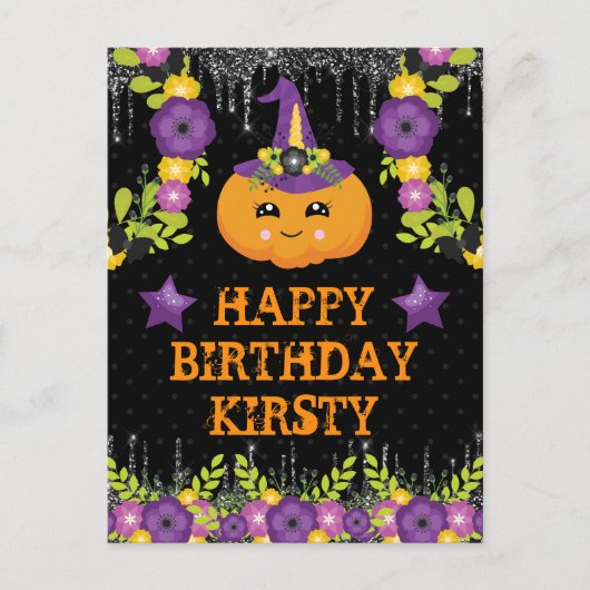 Carte Postale Joli Citrouille Halloween Floral Joyeux Anniversai (Devant)