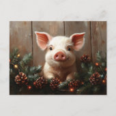 Carte Postale Joli Cochon de Noël Peinture rustique (Devant)